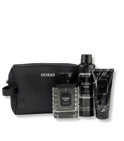 GUESS UOMO FOR MEN 4PIECE SET (100ML EDT+226ML DEODORIZING+100ML SHOWER GEL+INCLUDES POUCH) GIFT SET