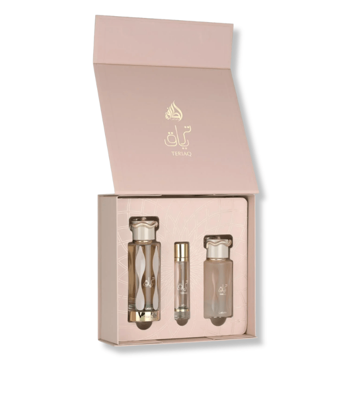 LATTAFA TERIAQ EDP GIFT SET ( 100ML EDP + 12ML TRAVEL SPRAY + 50ML FRESH HAIR MIST) LATTAFA TERIAQ EDP GIFT SET ( 100ML EDP + 12ML TRAVEL SPRAY + 50ML FRESH HAIR MIST)