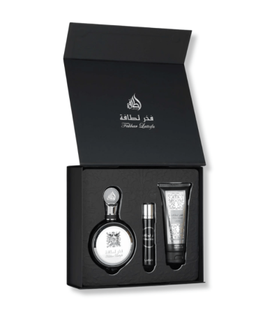 LATTAFA FAKHAR BLACK EDP GIFT SET ( 100ML EDP + 12ML TRAVEL SPRAY + 100ML SHOWER GEL)